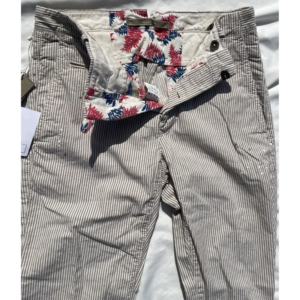 INCOTEX Beige Seersucker Pants Cotton Linen Button Fly Paint Splatter Mens 29